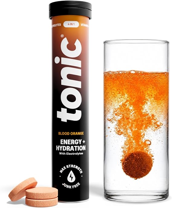 Tonic Health Energy and Hydration Tablets - No Sugar Effervescent Multivitamins - Rehydration Electrolytes Tablets