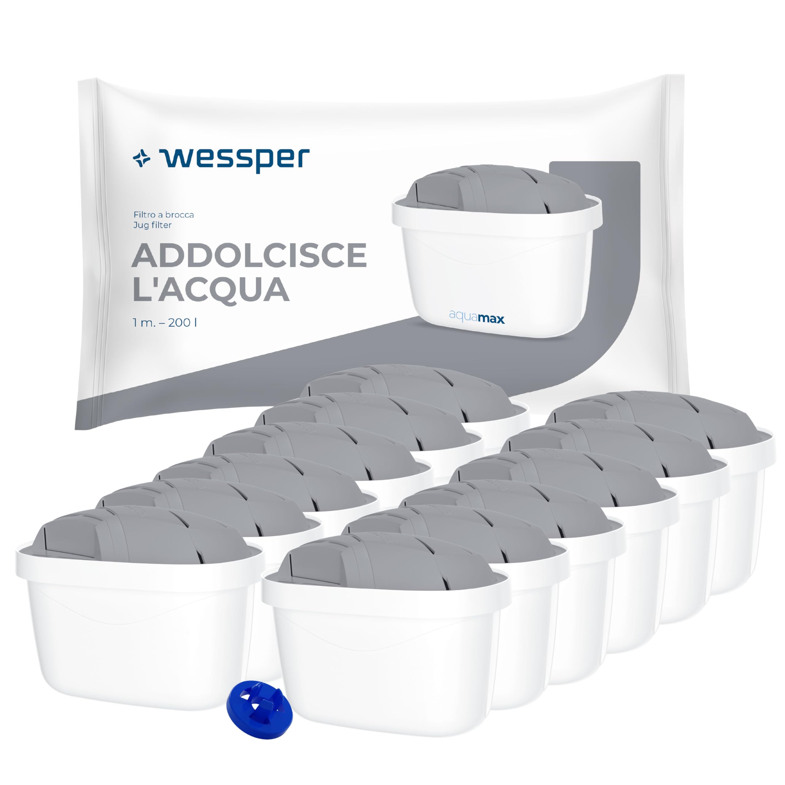 Wessper Cartucce Filtranti per l'acqua dura per Caraffa Filtrante 12 Pezzi, Ricambio per Dafi Unimax Aquaphor A5 BRITA Maxtra+ PHILIPS AWP212/10 | Filtraggio dell'acqua per Ridurre il Calcare il Cloro