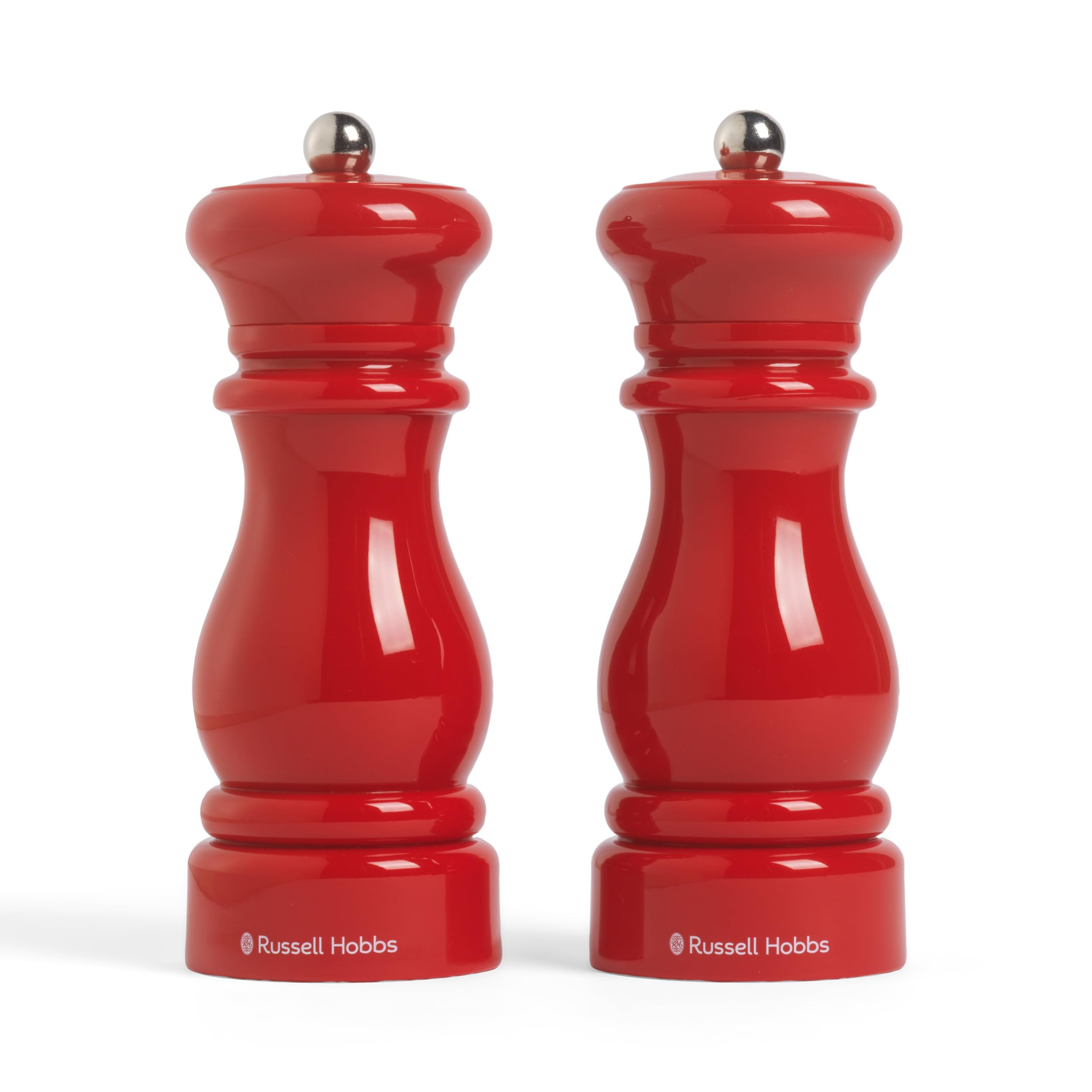 Russell Hobbs Classic Salt & Pepper Mill Set, 2 Piece Set, 17.1cm, Red Acrylic, Adjustable Grind Mill, Everyday Tabletop Seasoning, Salt and Pepper Grinders for Kitchen & Dining