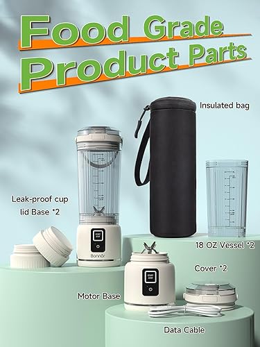 Miniatura 9 de Cordless Detachable Portable Blender,20oz,BPA Free,6 Stainless Steel Blades,Leak-Proof & Insulation Sleeve,USB-C Rechargeable,Dishwasher Safe (White)