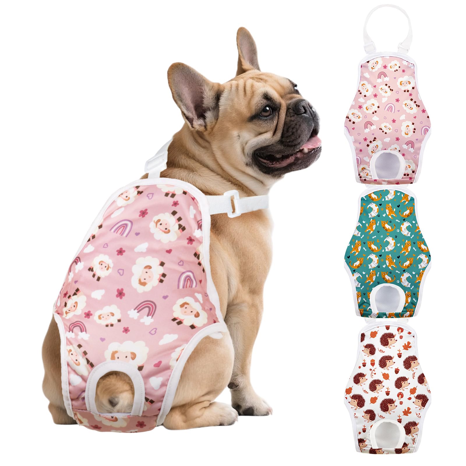 Photo 1 of FurVeluxia 3 Pack Washable Female Dog Diapers with Adjustable Suspender, Reusable Sanitary Panties for Dogs in Heat, Leak-Proof Design for Small Dogs