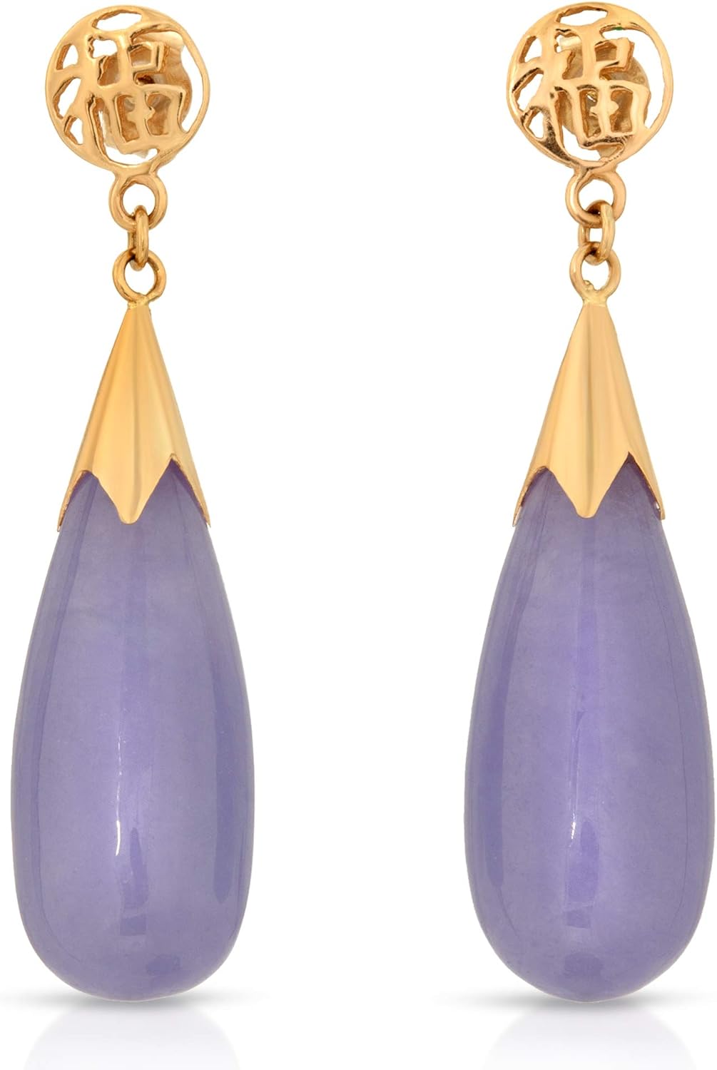 14K Yellow Gold Drop Shape Jade Earrings