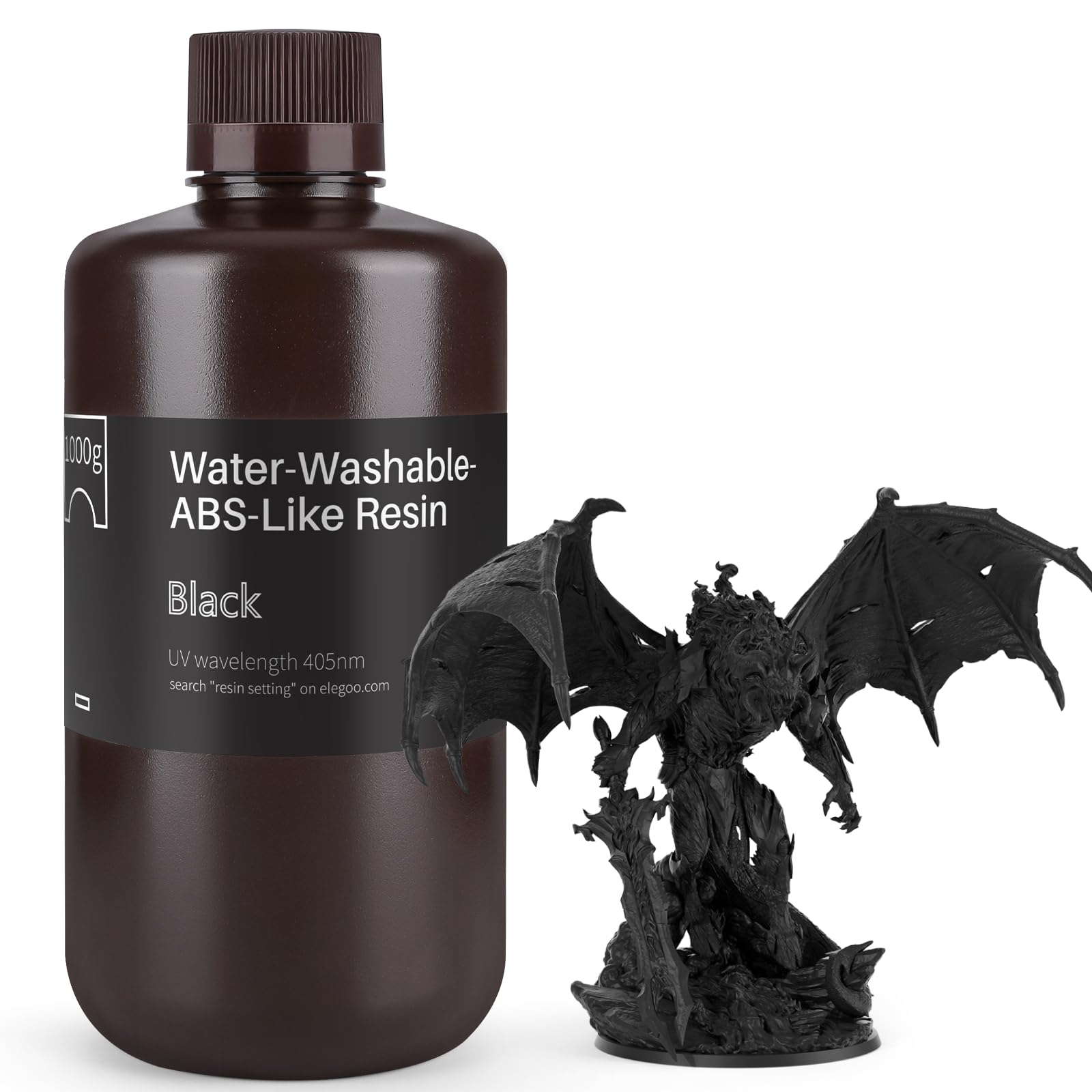 ELEGOO Résine ABS-Like Lavable à l'eau pour Imprimante 3D LCD UV 405nm Résine Photopolymère, Haute Résistance, Faible Viscosité, Haute Précision, Noir 1000G