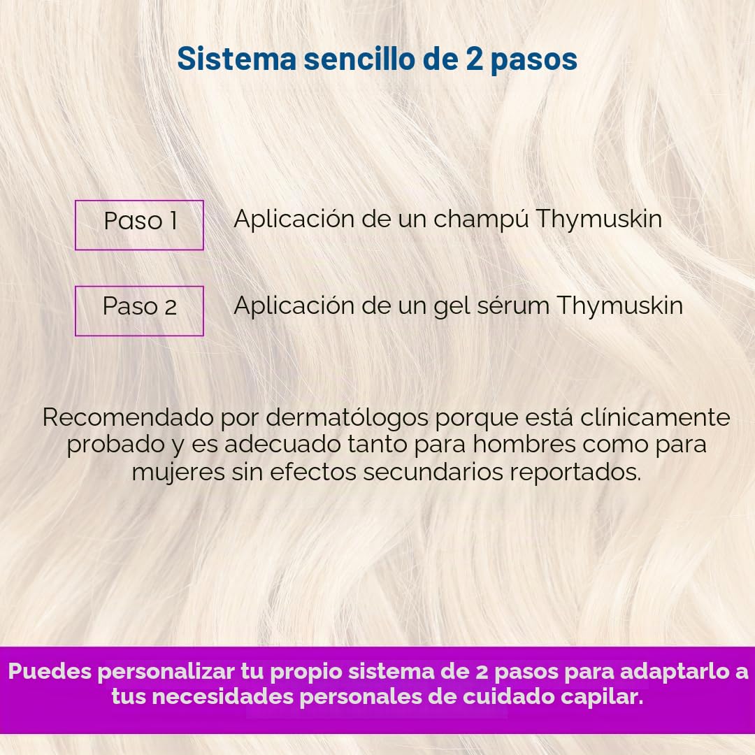 Thymuskin Forte Champú – Medio contra la caída del cabello fuerte para mujeres y hombres – Activa el crecimiento nuevo del cabello – confirmado por ensayos clínicos – no efectos secundarios – Puntos de cuidado premium – 200 ml