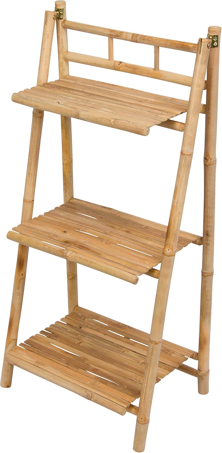 Statra Bamboo 3-Tier Shelves Folding Book Case Cabinet, Natural