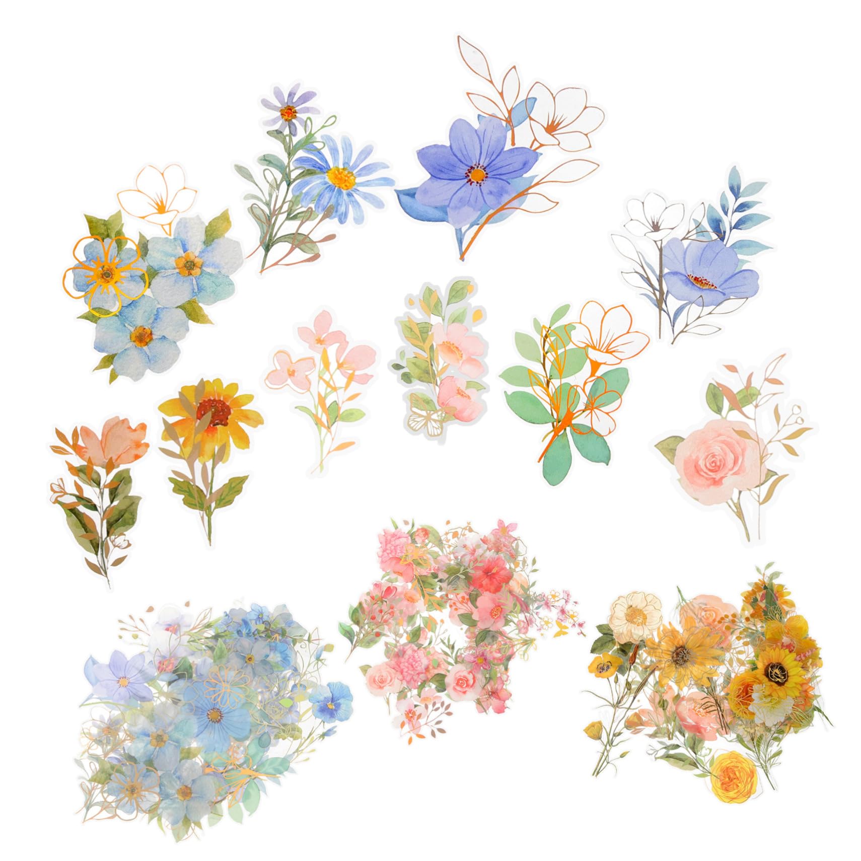 HOMSFOU 12 Juegos Pegatinas Holográficas de Flores para Scrapbooking y Manualidades por Transparentes y Resistentes al Agua para Diarios y Proyectos