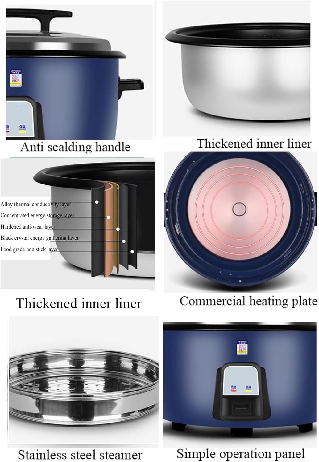 Large Rice Cooker-Steamer (8-45L) Commercial High-capacity Rice Cooker，for Restaurants, Canteens, Schools,for US/EU(13L)