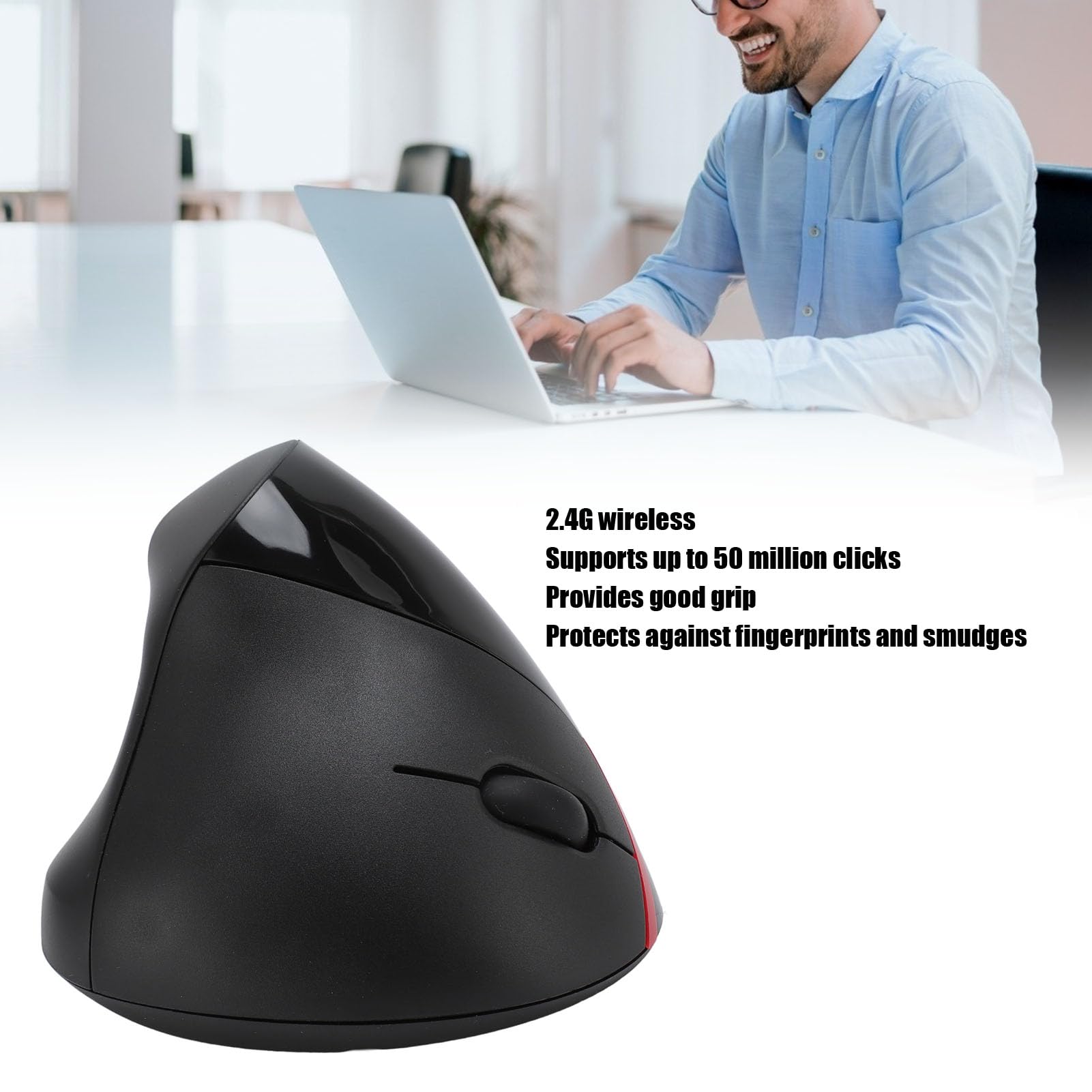 Annadue Souris sans Fil Ergonomique, Souris Verticale Rechargeable pour Main Droite avec Niveaux DPI Réglables pour Tablette PC Portable (Black)