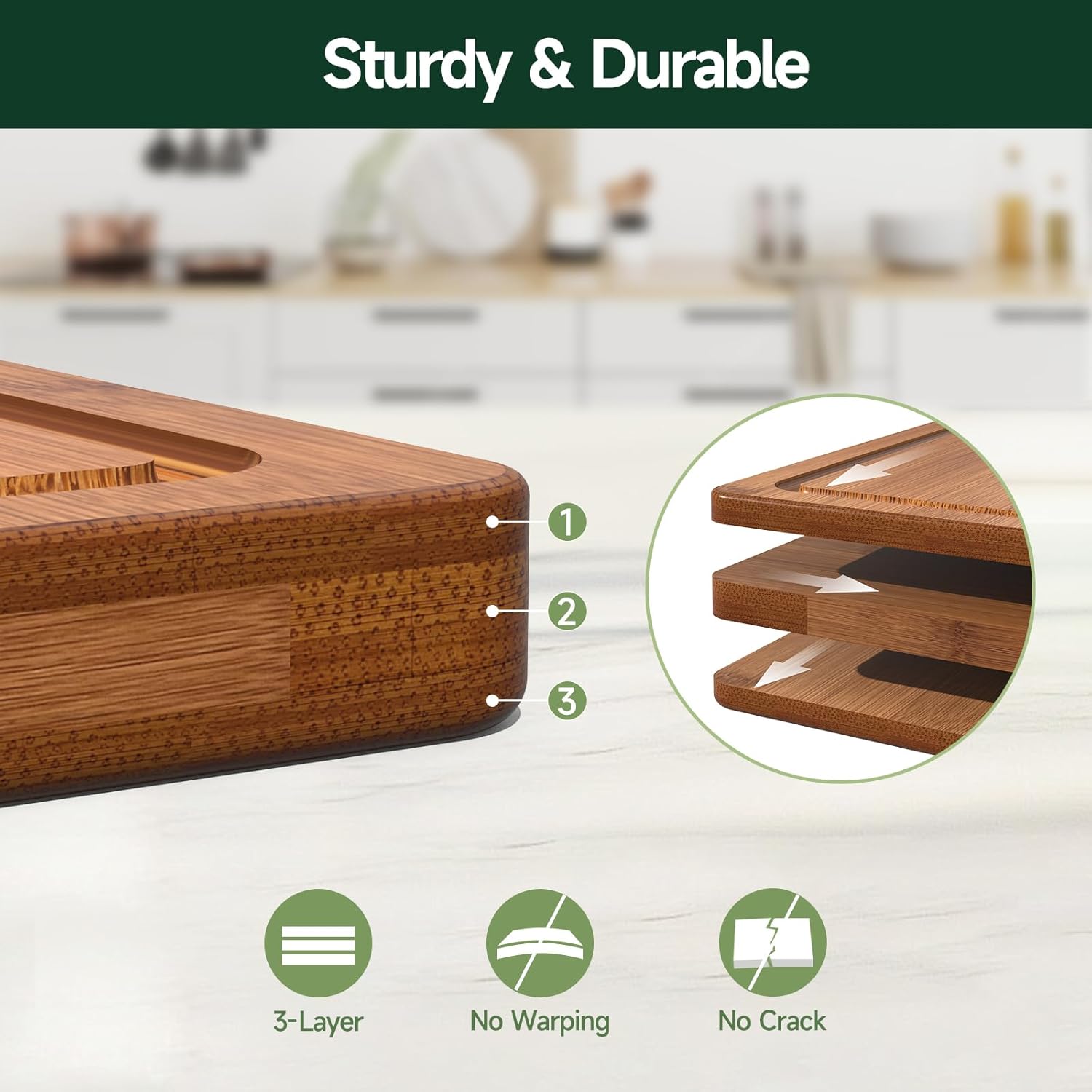 4-Piece Set Bamboo Cutting Board for Kitchen - Crack-Resistant Wood Chopping Boards with Deep Juice Grooves, Pre-Oiled Butcher Block for Meat, Vegetables & Cheese, Carbonized