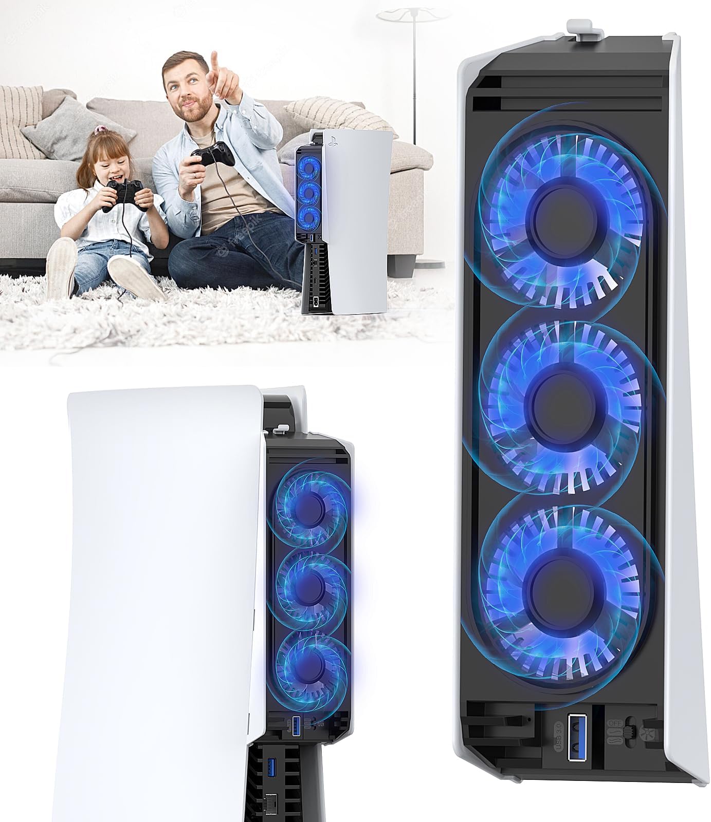 Cooling Fan for PS5 Cooler Fan for PS5 Accessories with LED Light and 3.0 USB Ports Fan Cooling Fan Compatible with PS5 host digital version or CD version
