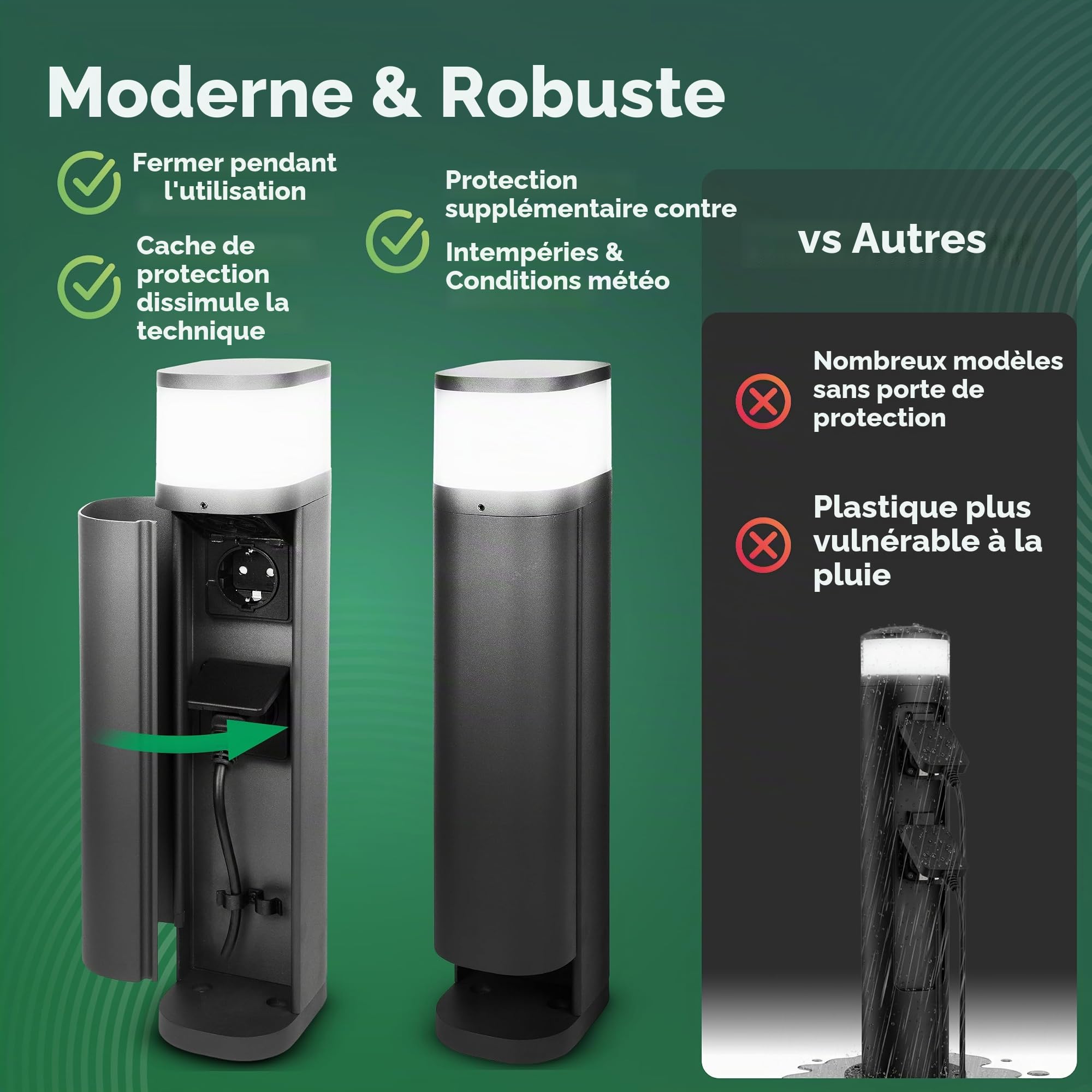 Novatool 2x Borne lumineuse extérieure avec prise 2 entrées Anthracite ronde avec cache IP44 Prise de jardin Prise extérieure Colonne de prise de jardin Tour de prise de jardin