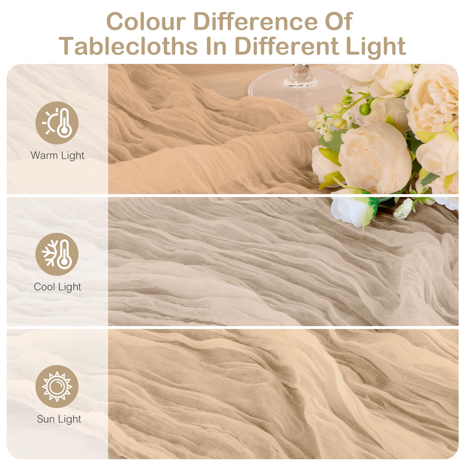 Runner da Tavolo Champagne, 8 Pezzi 90x300 cm FoiiLiio Runner da Tavola in Mussola per Matrimoni per Matrimoni, Decorazioni per Baby Shower, Compleanni, Feste