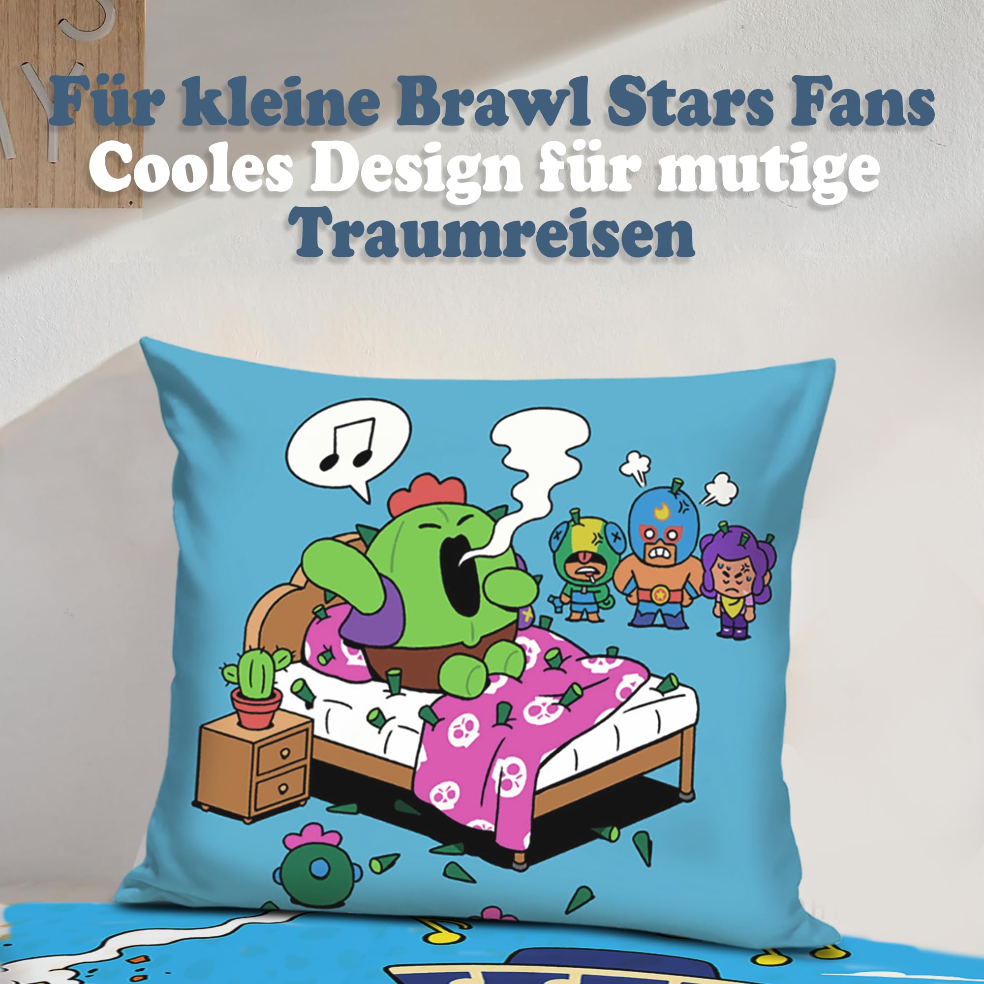 Familando Brawl Stars 2-częściowy komplet pościeli 135 x 200 80 x 80 cm – zestaw dla chłopców w jakości renforcé, 100% bawełny z zamkiem błyskawicznym – trwały kolor, można prać w pralce, Öko-Tex