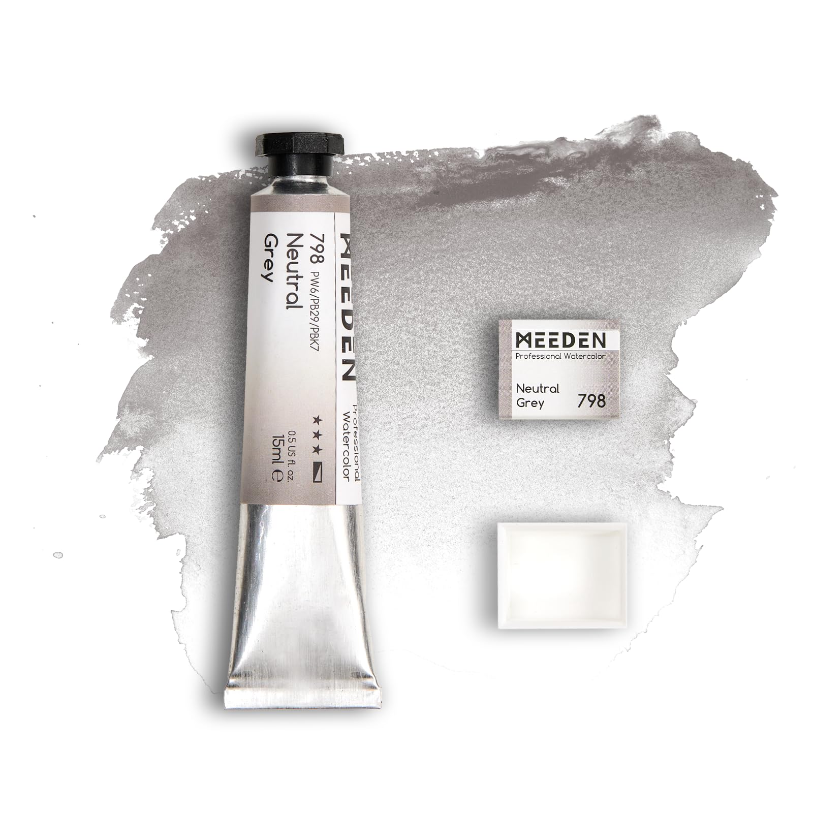 MEEDEN Künstler Aquarellfarbe Neutralgrau - 15ml Tube, Halbfeuchte Farb-Napfhälfte und Leere Napfhälfte Set für Künstler und Profis