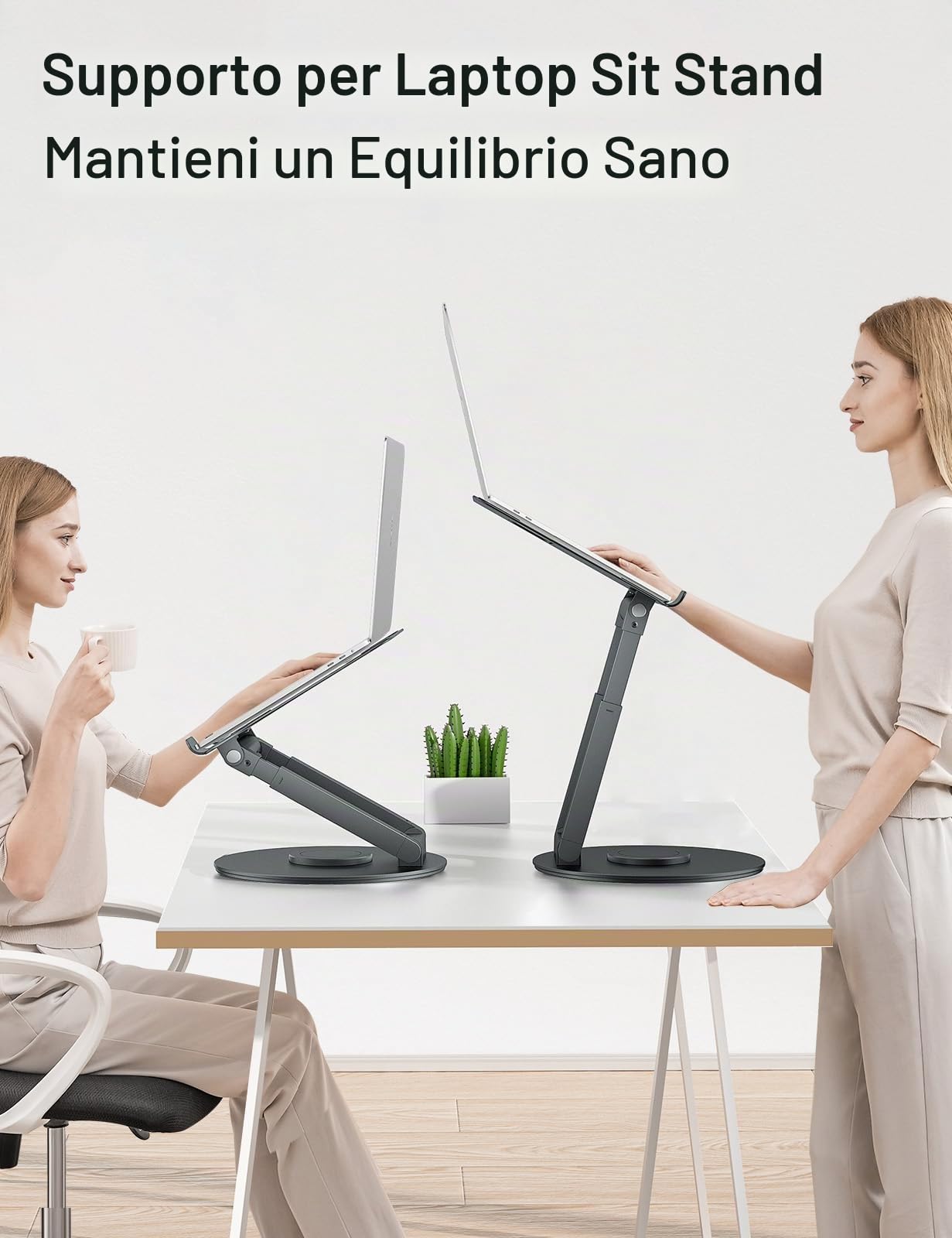 tounee Supporto PC Portatile con Base Girevole a 360°, Ergonomico Regolabile, Supporto Notebook Laptop Computer Stand Compatibile con MacBook Air/Pro Tutti i Laptop da 10-17"-Grigio
