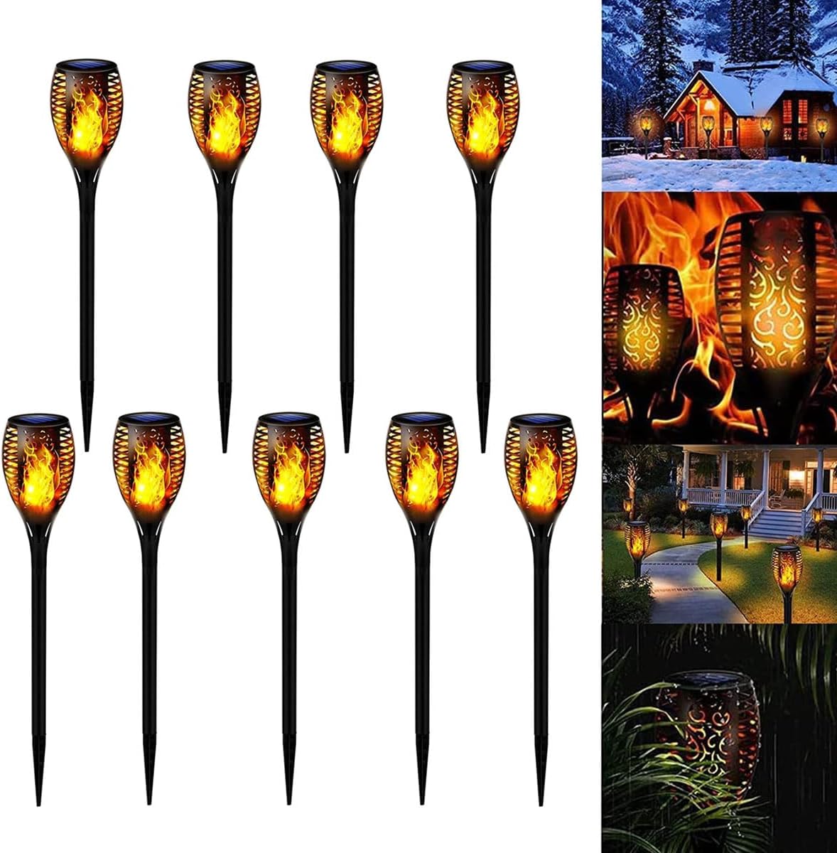 YU WELL Pack of 9 Solar Flickering Flame Torch Light 51cm Small LED Waterproof Torch Light for Garden Lawn Patio Halloween Outdoor Décor