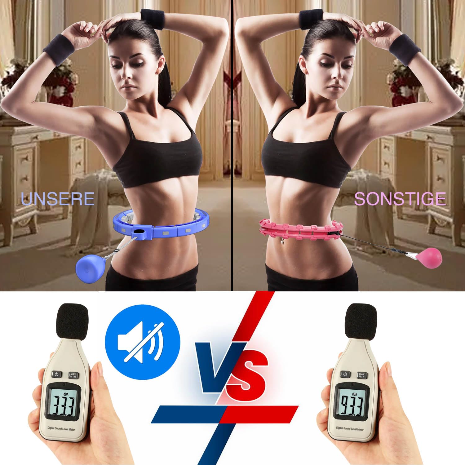 Hula Hoop Reifen Erwachsene, Hula Hoop mit Gewicht Kugel, Hoola Hoop zum Abnehmen, Hula Hoop Leise XXL 128CM, Hullahub Reifen, 18 Knoten, Einstellbar und Abnehmbar, Fitness Hula Hoop Reifen