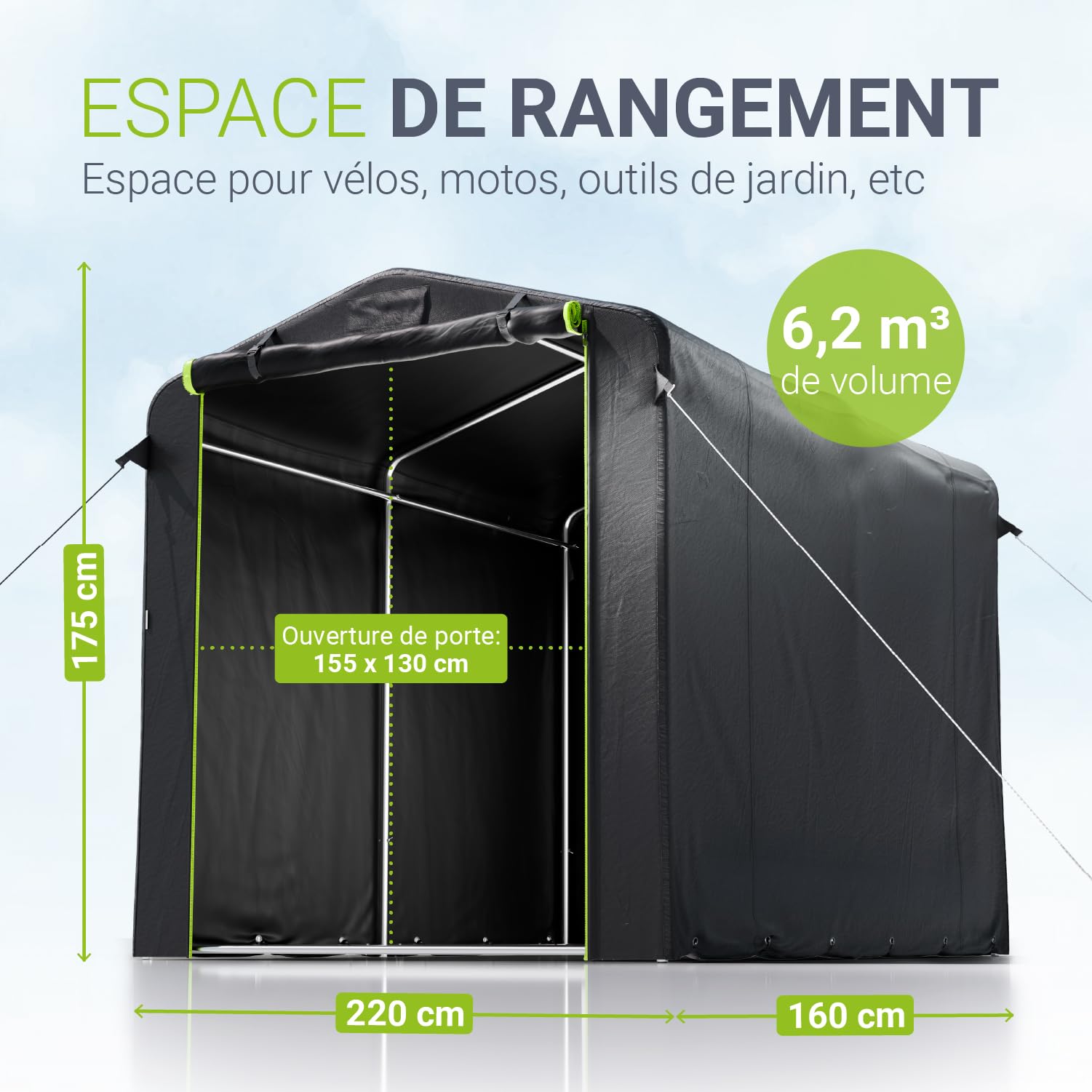 Juskys® Tente à Outils M - Garage à vélos d'extérieur de 6,2 m³ avec fenêtre et Porte, 220 x 160 x 175 cm, bâche imperméable et Armature métallique, abri de Jardin