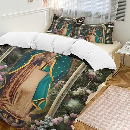 Miniatura 6 de Our Lady of Guadalupe - Juego de ropa de cama de 3 piezas con 1 funda de edredón y 2 fundas de almohada, accesorios de dormitorio, color negro, 86 x