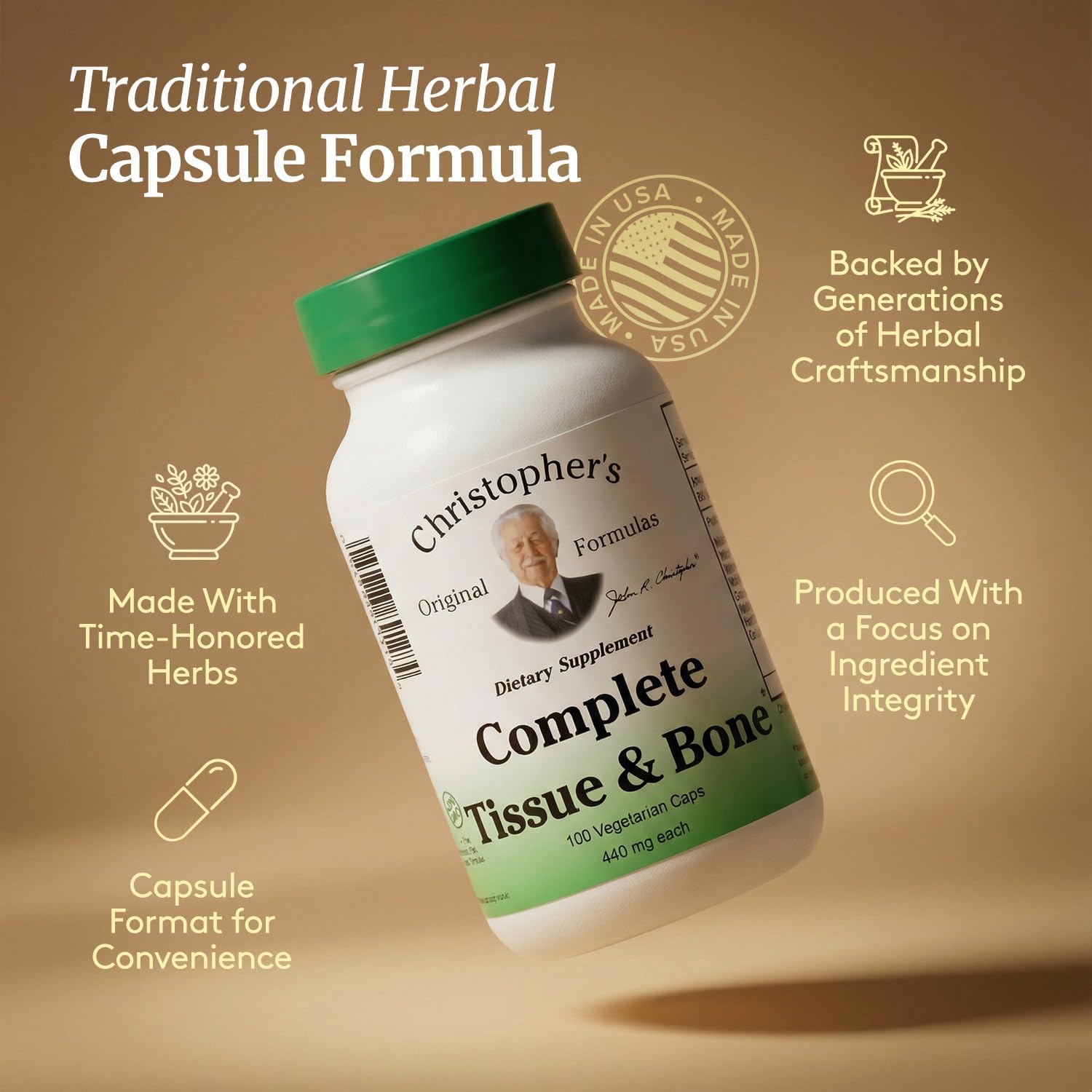 Christopher's Original Formulas Complete Tissue & Bone Formula – 100 Veg Caps | Herbal Support for Bones & Connective Tissue