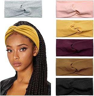 Huachi Turban Headbands for Women Wide Head Wraps Knotted Elastic Teen Girls Yoga Workout Solid Color Hair Accessories, 6 ...