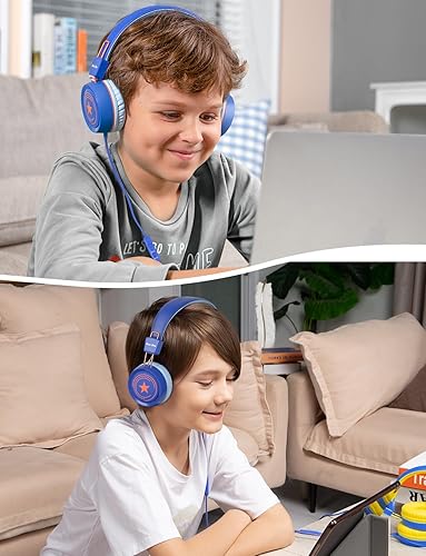 Miniatura 4 de New Bee Kids Headphones for School with Microphone KH20 HD Stereo Safe Volume Limited 85dB/94dB Foldable Lightweight On-Ear Headphone for boy Azul