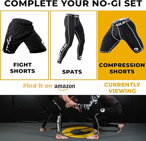 Miniatura 6 de Gold BJJ Pantalones cortos de compresión Jiu Jitsu - Capa base para agarre Gi y No-Gi - Short de artes marciales