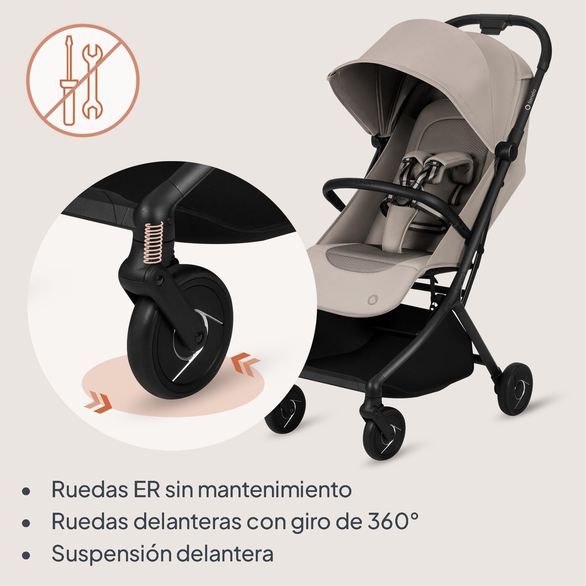 Lionelo Sia Silla de Paseo Ligera y Ultracompacta para Viaje, hasta 22 kg, Ultraligera 5,9 kg, Respaldo Reclinable Tumbado, Capota XXL Impermeable UPF50+ Impermeablee, Mosquitera, Hebilla magnética | Respaldo reclinable, capota XXL UPF50+, ruedas amortigu