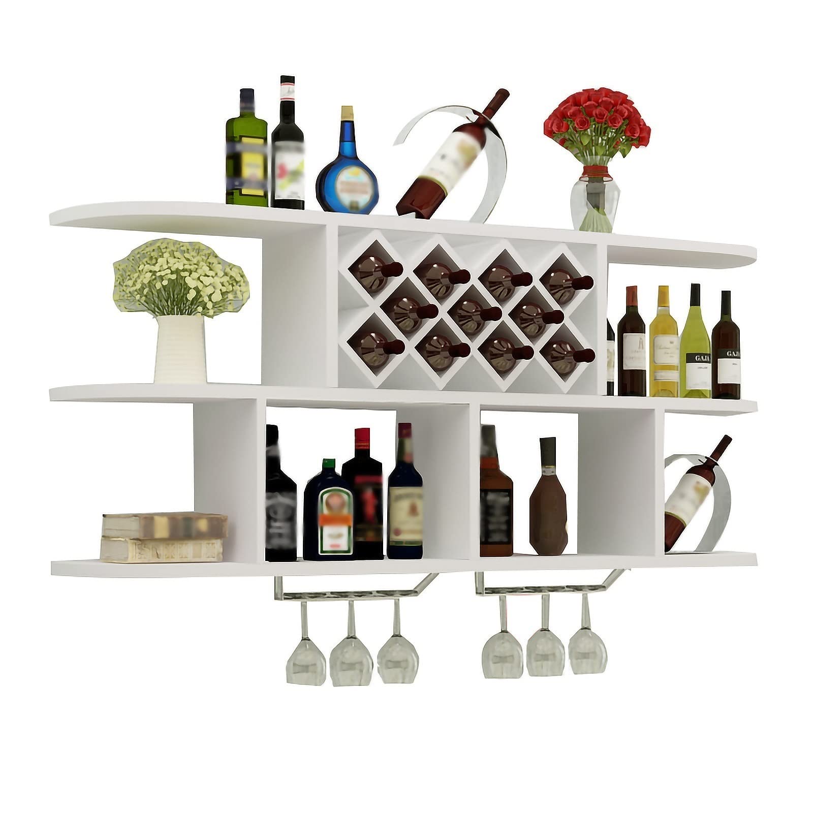 Présentoir de stockage de vin mural en bois pour créer un coin bar convivial au salon