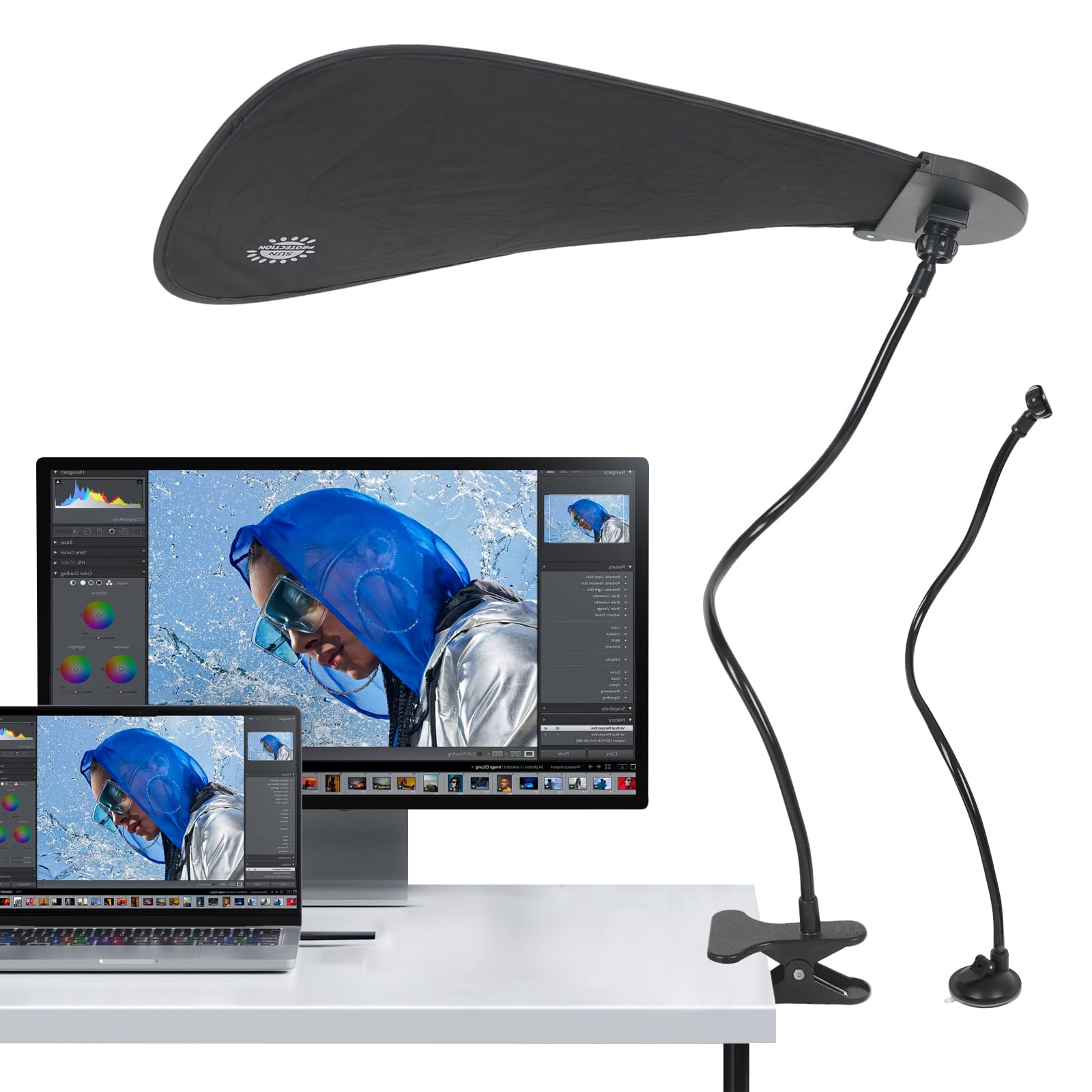 Verstellbarer Schreibtisch-Schirm Für Bürokabinen – 36,1x57,9 Cm, Schwarz, Mit Clip & Saugnapf