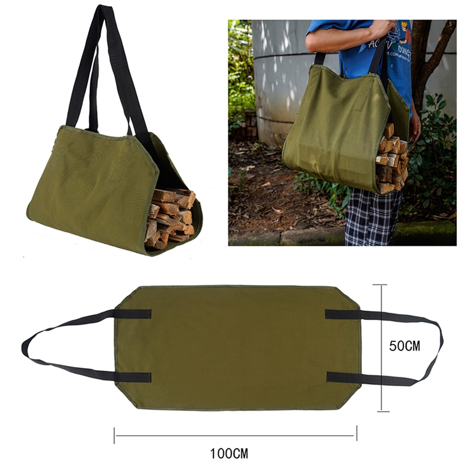 Torba z płótna Firewood Carrier - Outdoor Camping Log Holder z częścią przechowywania (kolor: C)