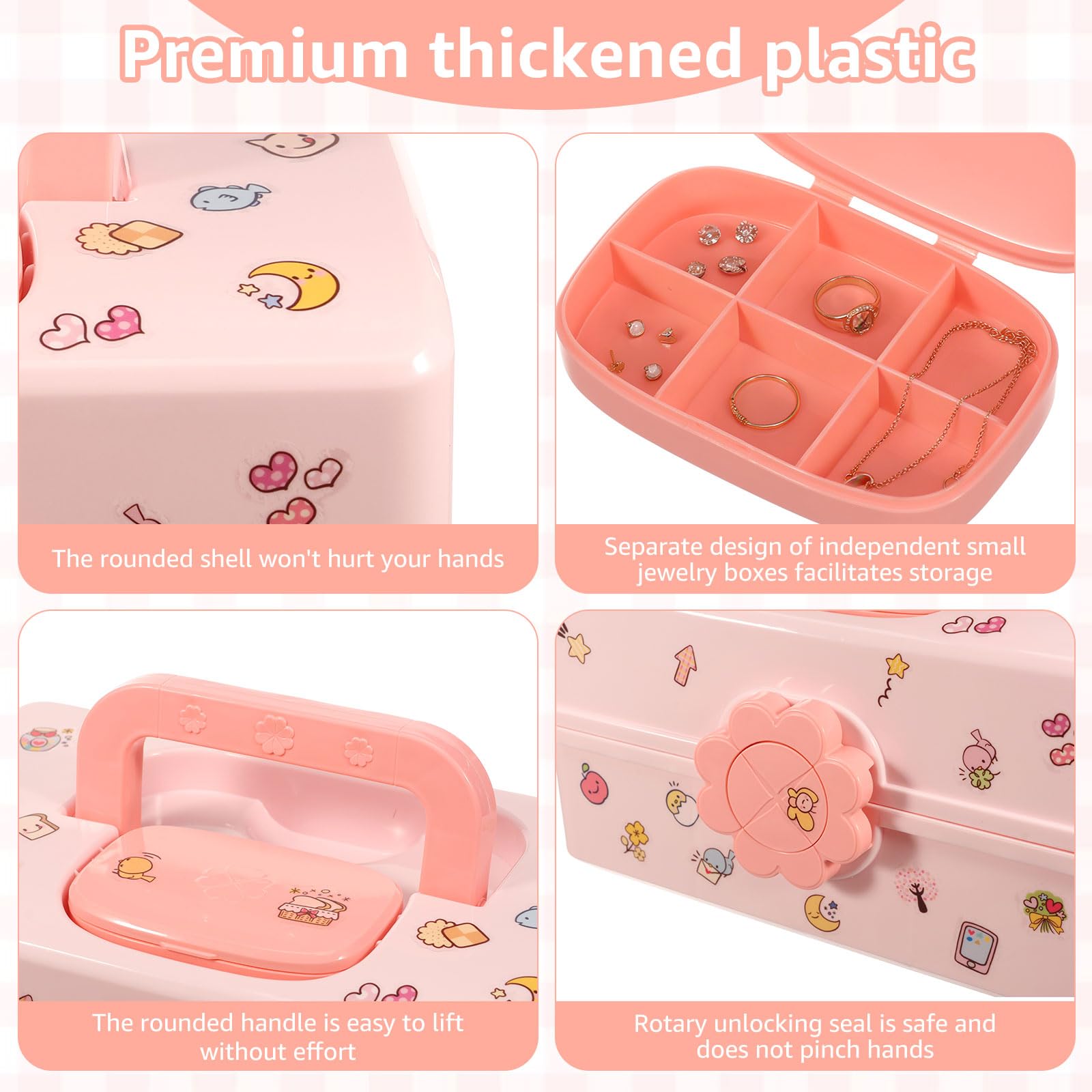 Haar-Accessoires-Organizer für Mädchen und Frauen, Rosa, 3-lagig, Mehrzweck-Aufbewahrungsbox mit abschließbarem und Griff, niedlicher Haar-Accessoire-Organizer, tragbare Bastelaufbewahrungsboxen zum