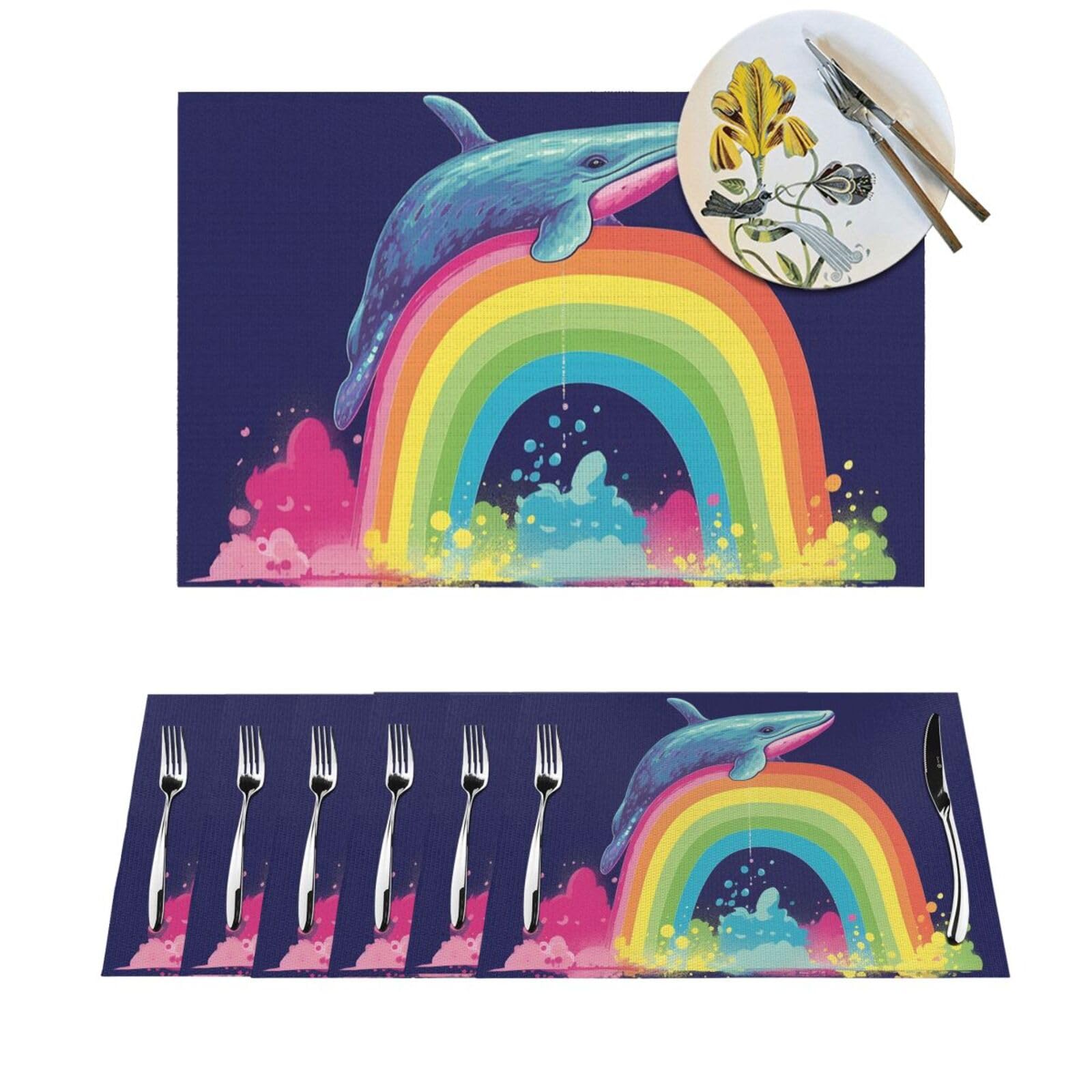 Set de table lavable et antidérapant baleine arc-en-ciel lot de 6 PVC