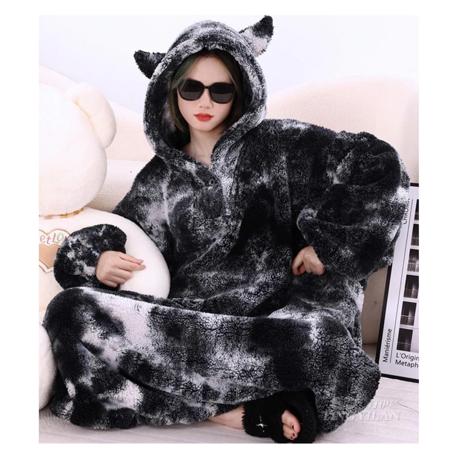Manta de Lana Suave con Mangas, cobija vestible Capucha, Felpa esponjosa Invierno, Manta Franela cálida for Exteriores Gran tamaño(Picture Color-3,M 150x166cm)