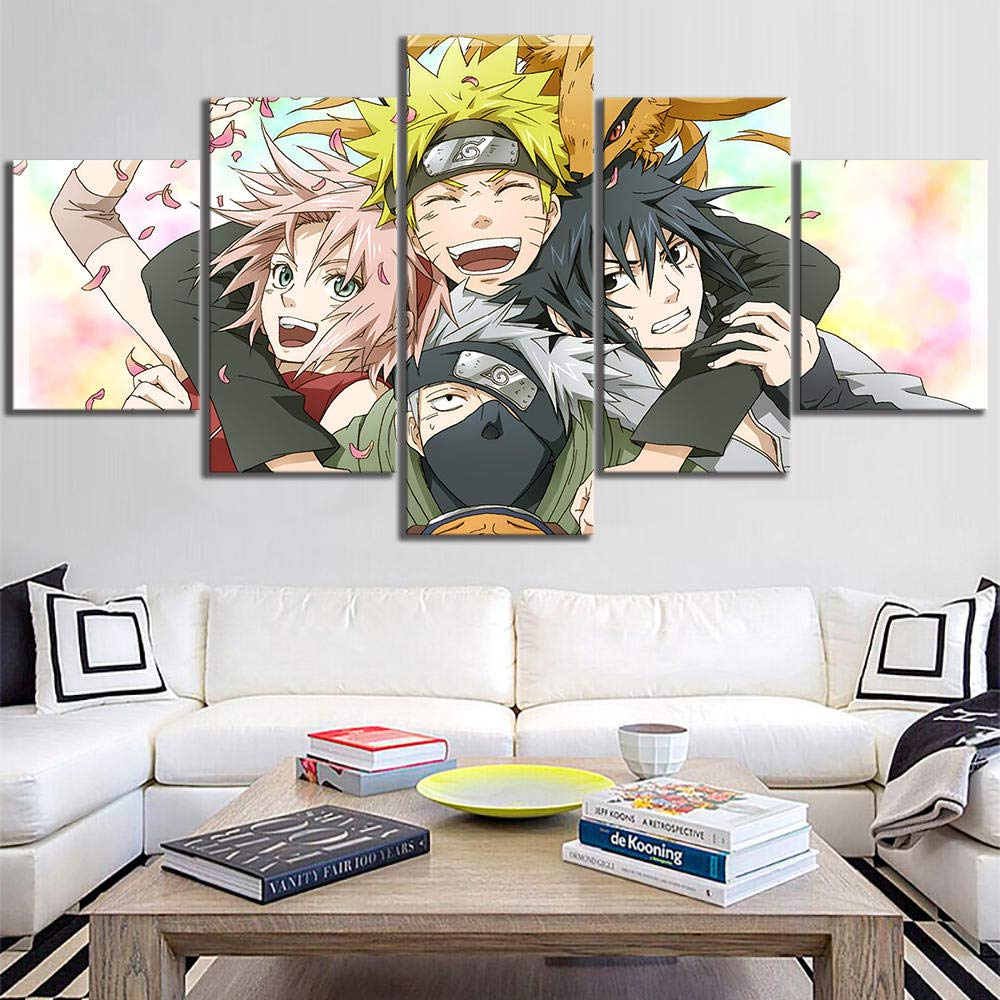 5 Cuadro sobre Lienzo Marco De Madera Mural Impresiones En Lienzo HD Impreso Kakashi y Sus Estudiantes Naruto Anime Pintura Moda Cartel Imagen Modular