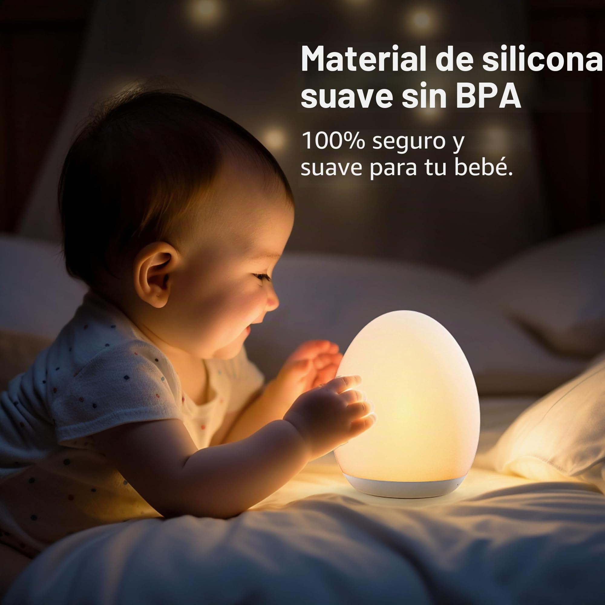 Luz nocturna para niños, luz nocturna de bebé con modo de cambio de 7 colores y atenuación continua, luz nocturna de guardería sin BPA, luz nocturna de huevo recargable para lactancia materna