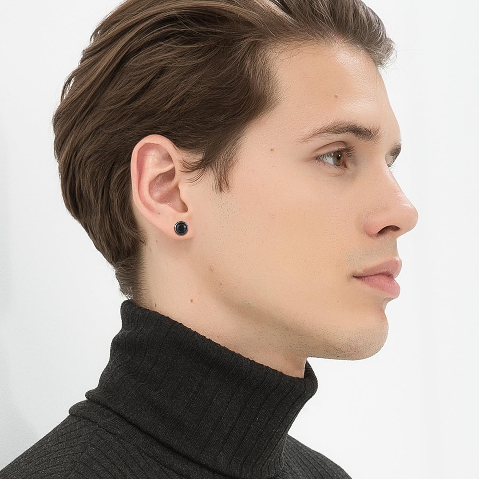 Herren Ohrringe 925er Sterlingsilber Kleine Schwarze Ohrstecker 8mm Runde Geburtsstein Ohrringe Gothic Schmuck Geburtstags Geschenk für Männer Frauen