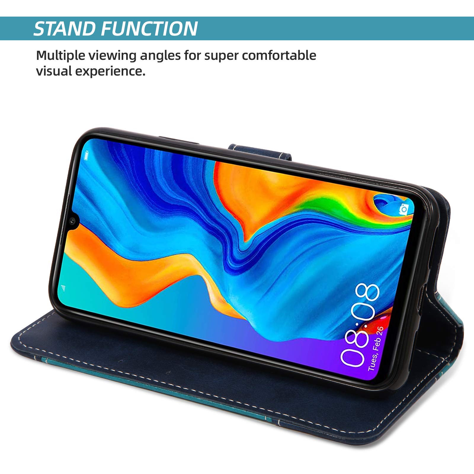Vetro Temperato Custodia Floreale Telefono Asuwish Custodia Portafoglio Per Huawei P30 Lite / Nova 4E | Con Cinturino E Pellicola | Protezione RFID | 8 Scomparti Carte Cover Portafoglio Telefoni Huawei