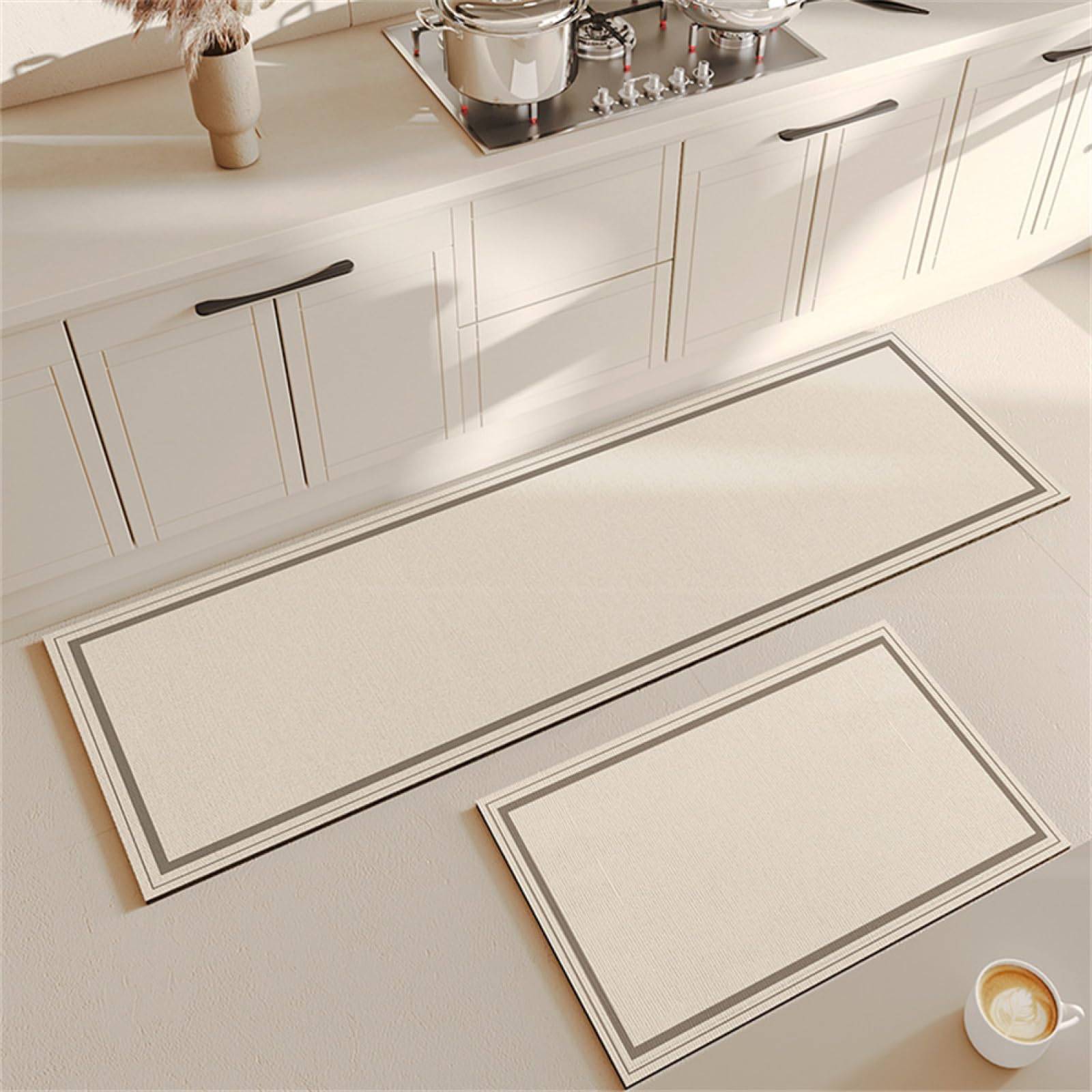 KüChenläUfer KüChenmatte 45x120cm, KüChenteppich Waschbar rutschfest, Teppich LäUfer Flur FußMatte Badematten, Wasser öL Aufnehmen Teppich KüChe Set für KüChe Wohnzimmer, Badezimmer Beige