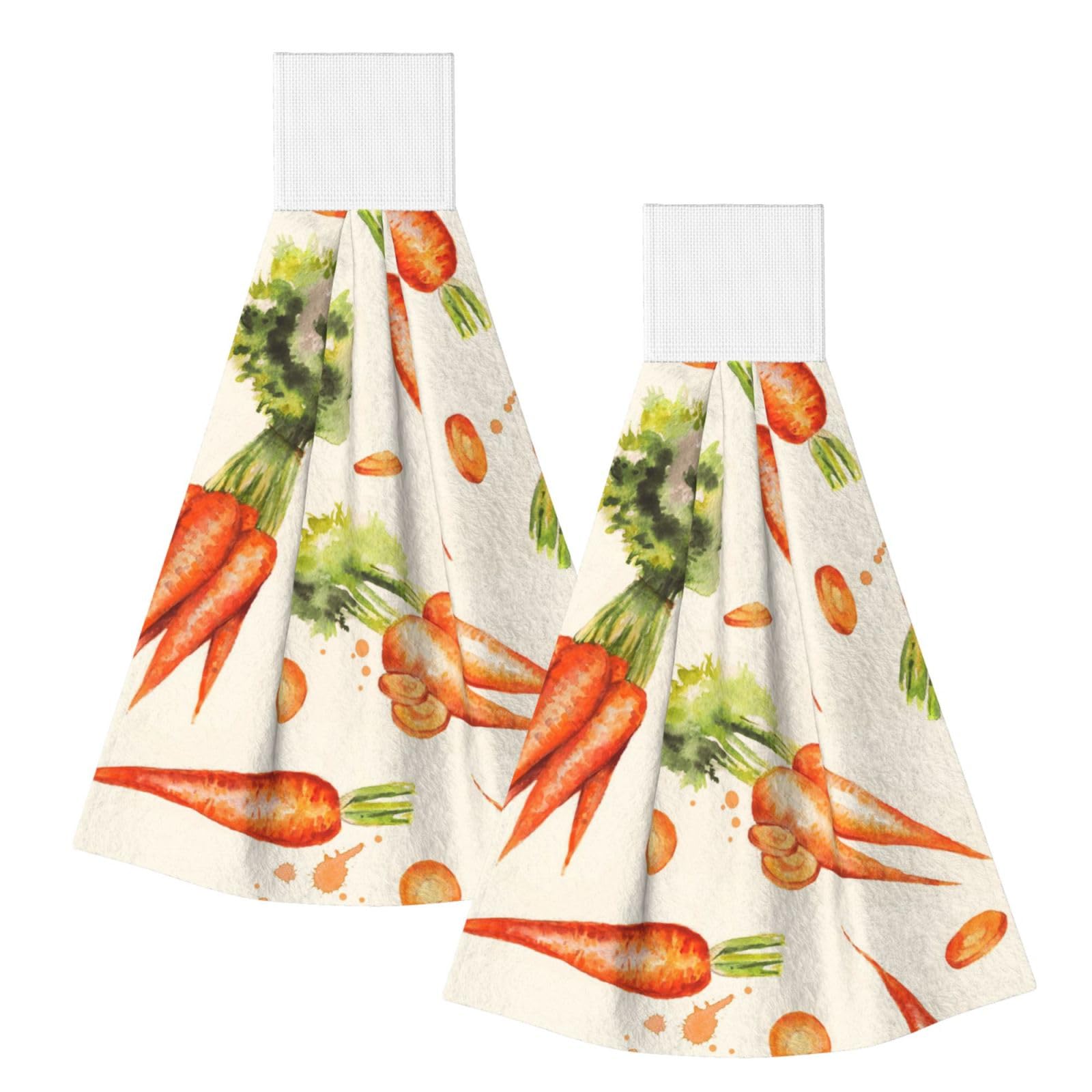 DOPKLNA Watercolor Hand Drawn Carrots, 2 Pcs Hanging Coral Fiber Hand Towels for Bathroom, Absorbent Kitchen Towels