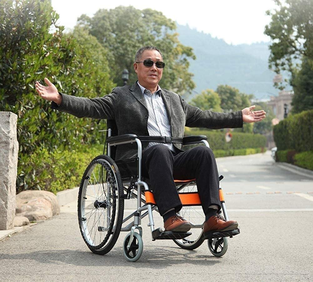 BKEKM Silla de Ruedas Silla de Ruedas de Transporte Plegable Mobility - Silla de Aluminio con Freno de Mano y Rueda Silla de Ruedas Manual Ligera para Adultos Cómodo