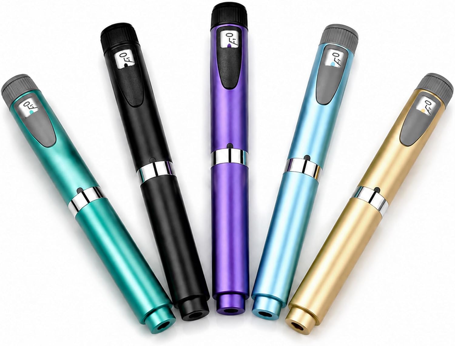 V2 Reusable Injection Pen Set, 5 Pens with 5 Bonus Cartridges, 60 Unit Peptide Pen Injector with Adjustable Dose Dial (Black, Green, Blue, Gold, Purple)