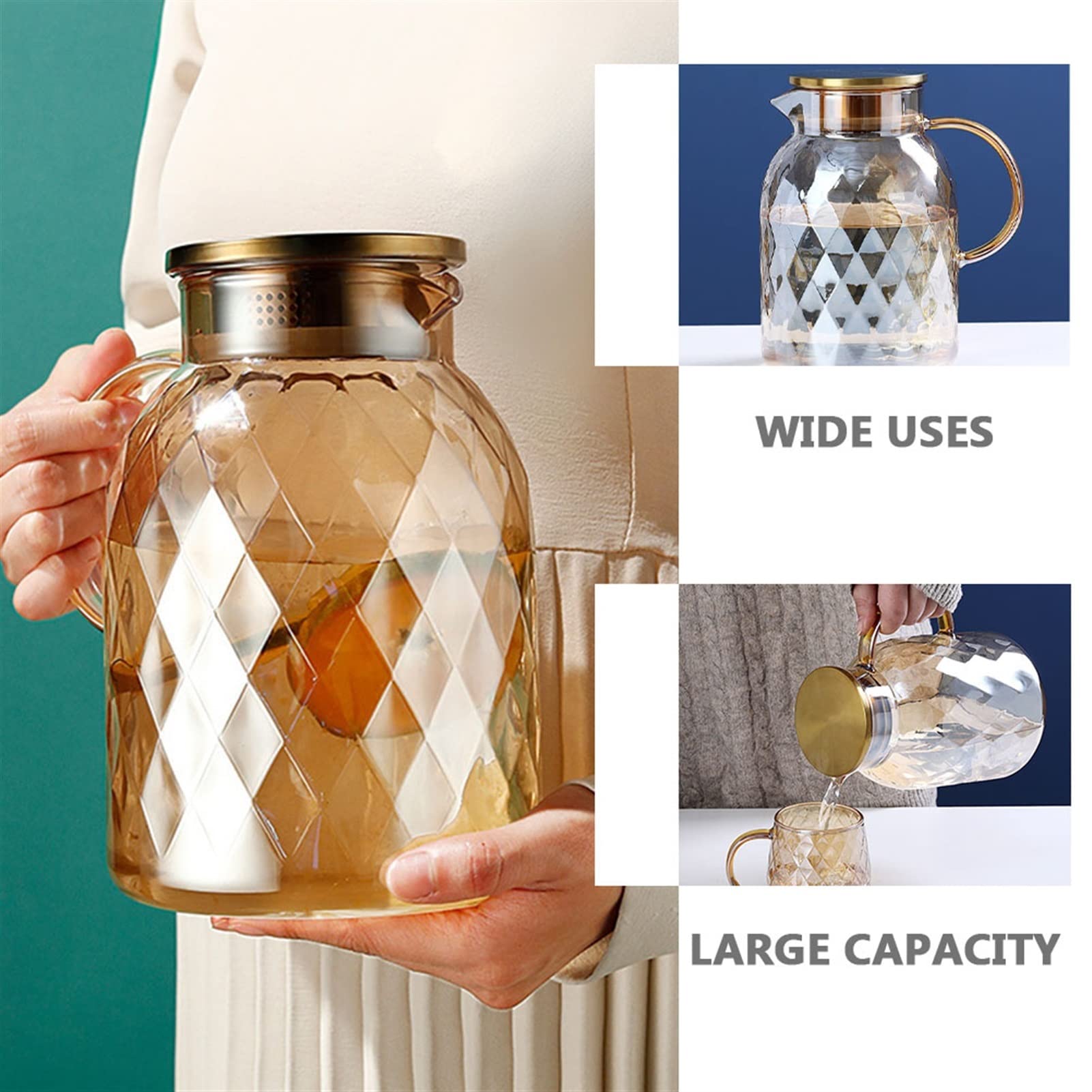 Krüge 1800 ml Glaskrug großer Topf Kaltwasserkrug kaltes Wassergetränkskrug Krug Wasserkrug (Color : Light Brown)