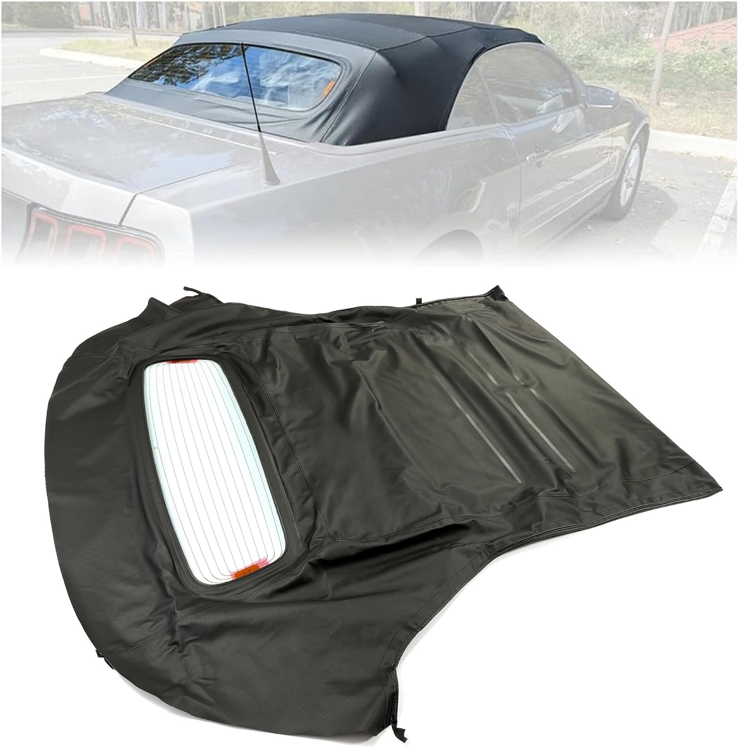 KUAFU Convertible Soft Top Replacement Compatible with 2005-2014 Ford Mustang, Soft Roof with Clear Heated Glass Window, Premium Grade Black Sailcloth Vinyl