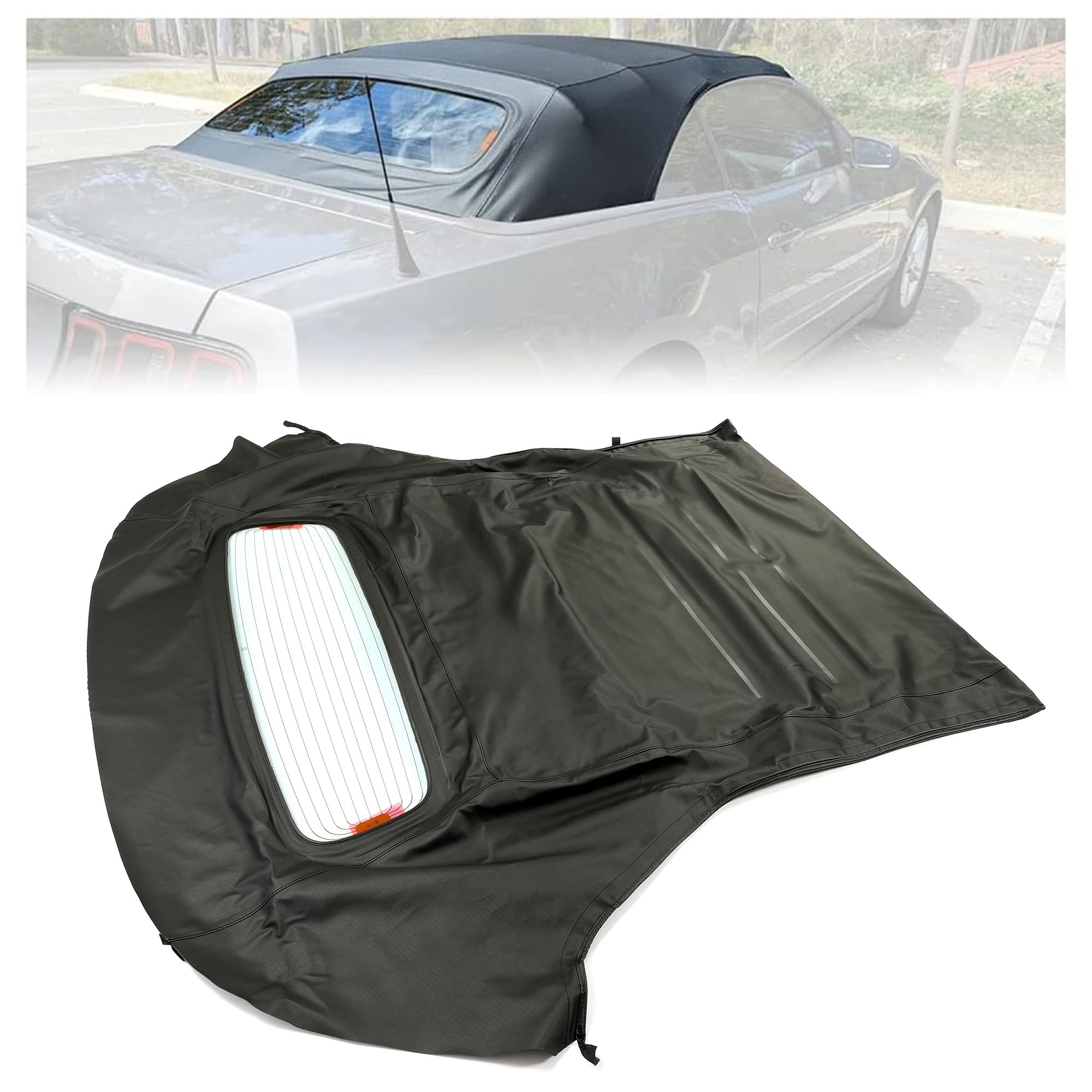 KUAFU Convertible Soft Top Replacement Compatible with 2005-2014 Ford Mustang, Soft Roof with Clear Heated Glass Window, Premium Grade Black Sailcloth