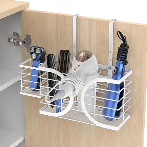 Miniatura 9 de Soporte para secadora de pelo 3 en 1, organizador de herramientas para el cabello, altura ajustable, montado en la pared, puerta de gabinete,