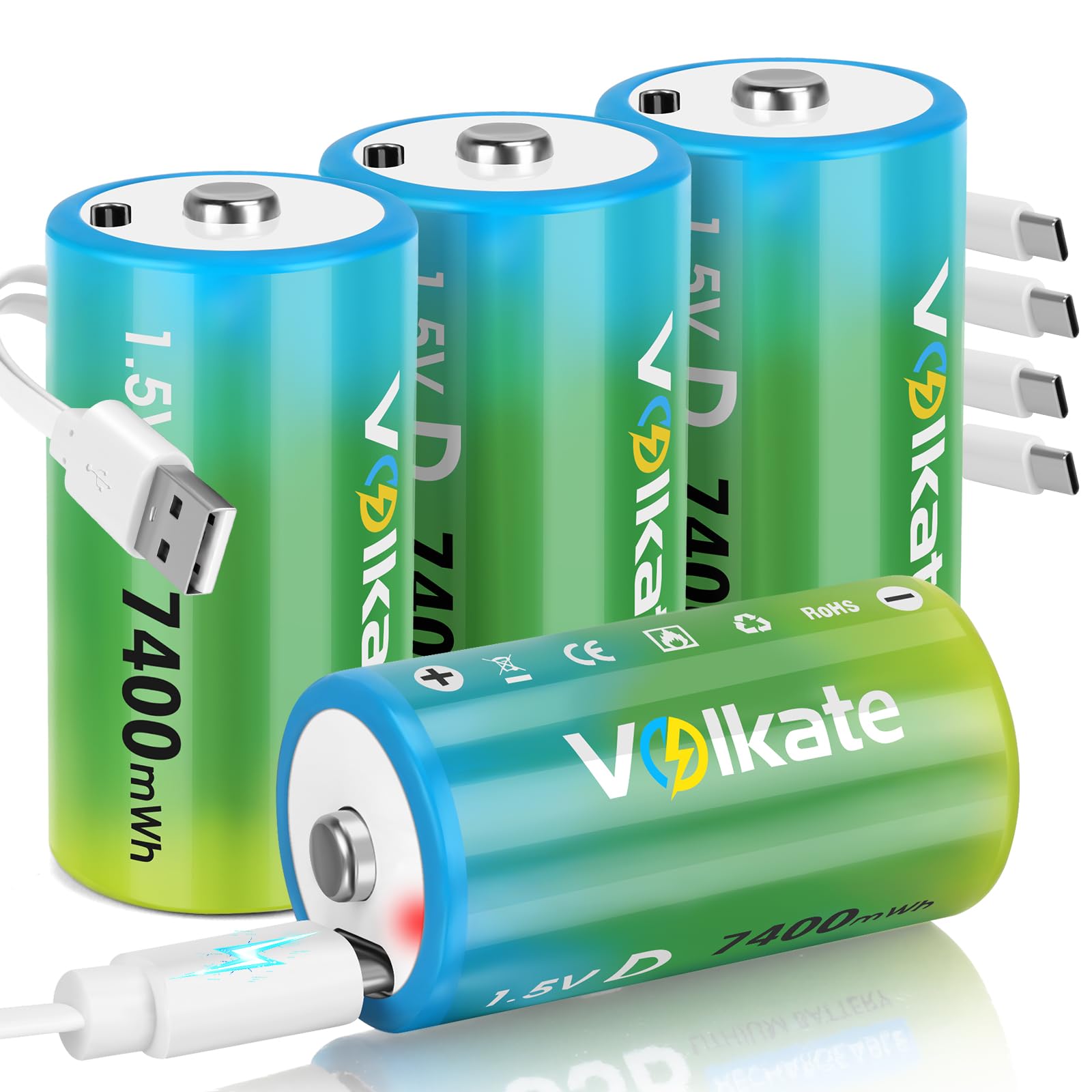 volkate Rechargeable D Cell LR20 Batteries 4 Pack