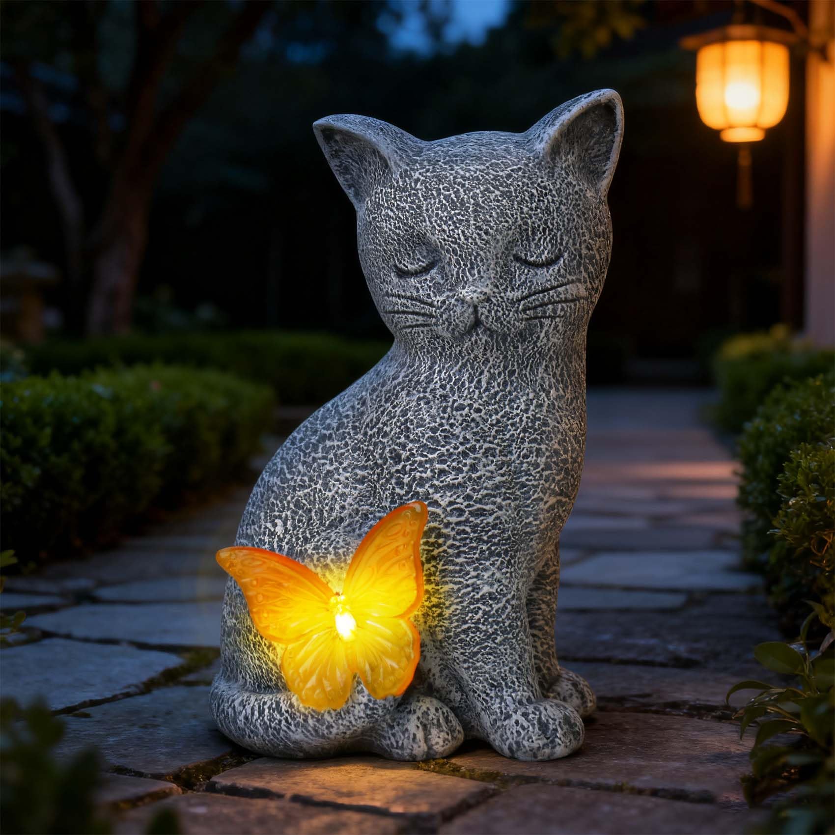 Solar Cat Garden Ornaments Statue, Outdoor Patio Yard Balcony House Decor