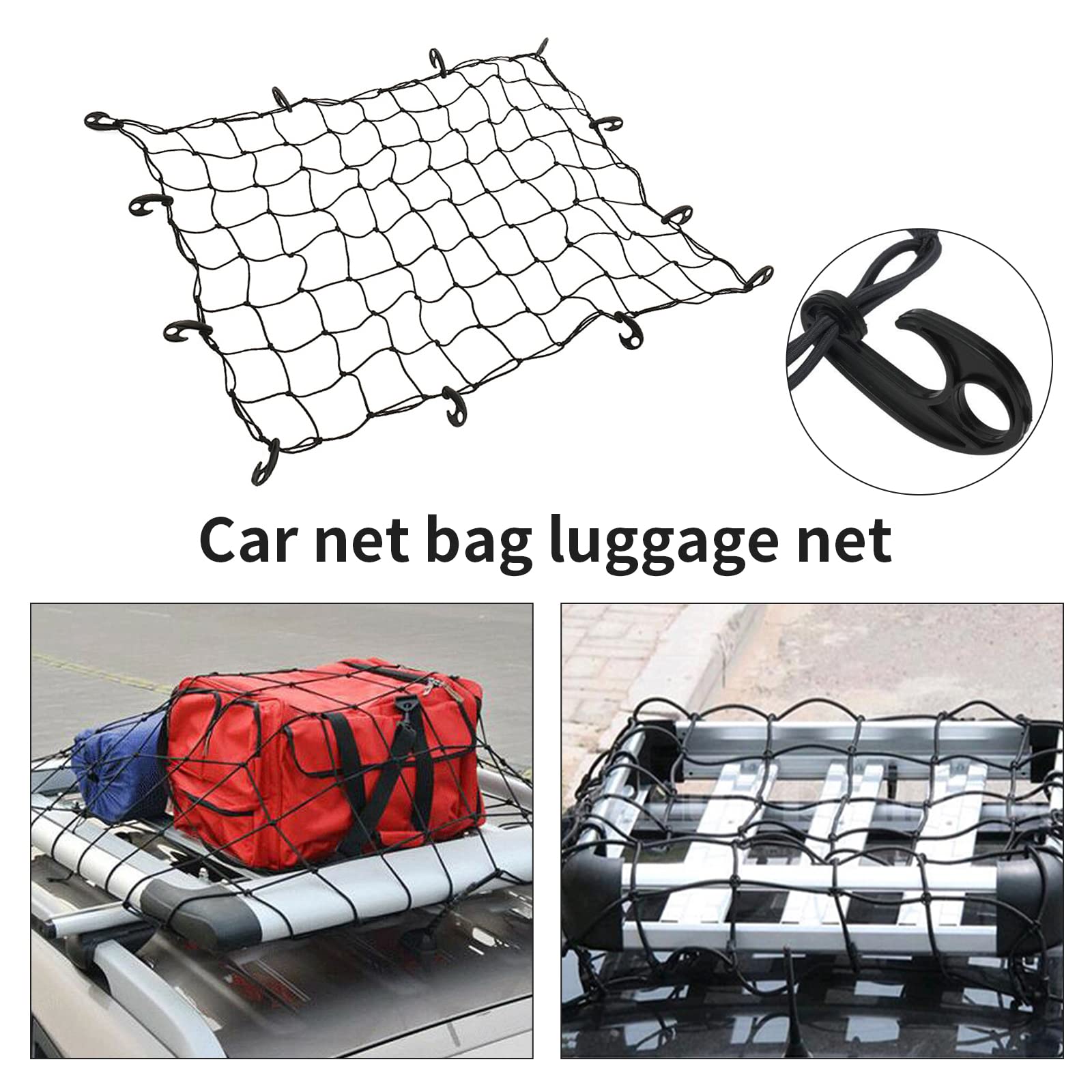 Siatka bagażowa SUV z 12 hakami ABS, elastyczna siatka 90 x 120 cm, rozciągnięta do 225 x 300 cm, uniwersalna siatka na dach o dużej pojemności, do bagażnika, bagażnika, elastyczności, bagażnika dachowego