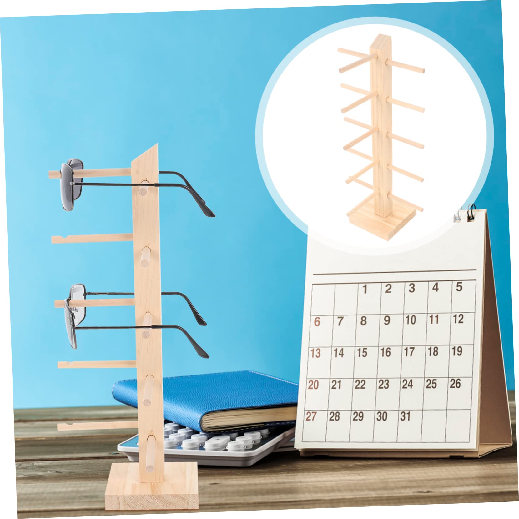 Beavorty Elegant Wooden Glasses Rack Slot Sunglasses Display Pine Wood Easy to Clean